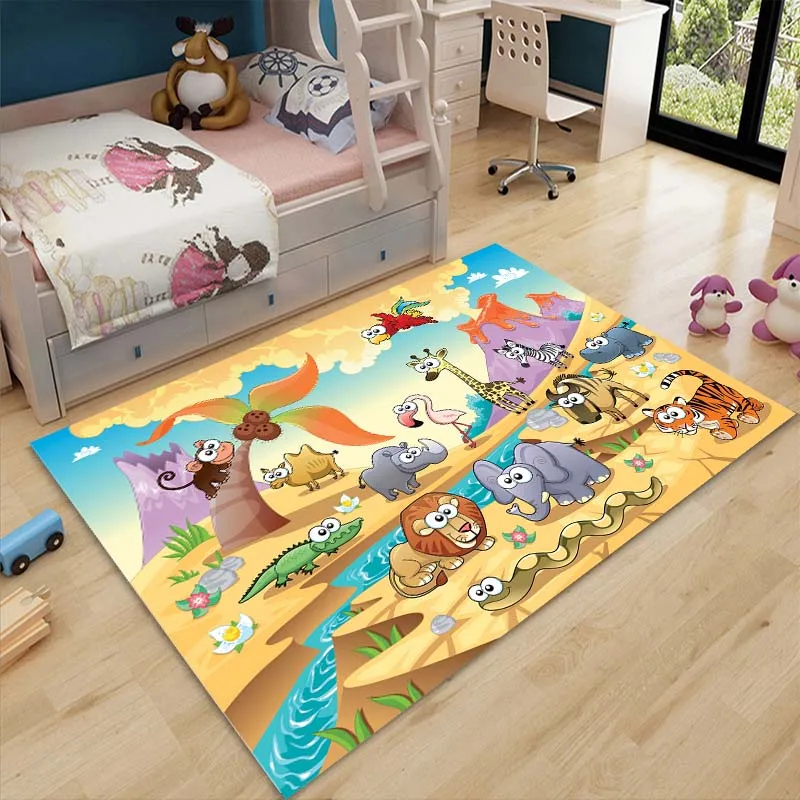 Cartoon Zoo Animals Baby Creeping Mat Rugs for Kid Room Decor Child Area Floor Mat Anti-skid Carpet for Bedroom Soft Mat Gifts