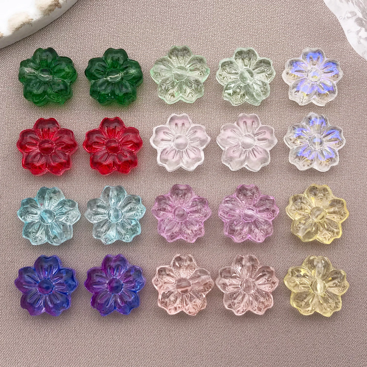 20pcs 13mm Colored Glass Shaped Beads Cherry Blossom Spacer Beads for DIY Necklace Bracelet Pendant Jewelry Making Findings