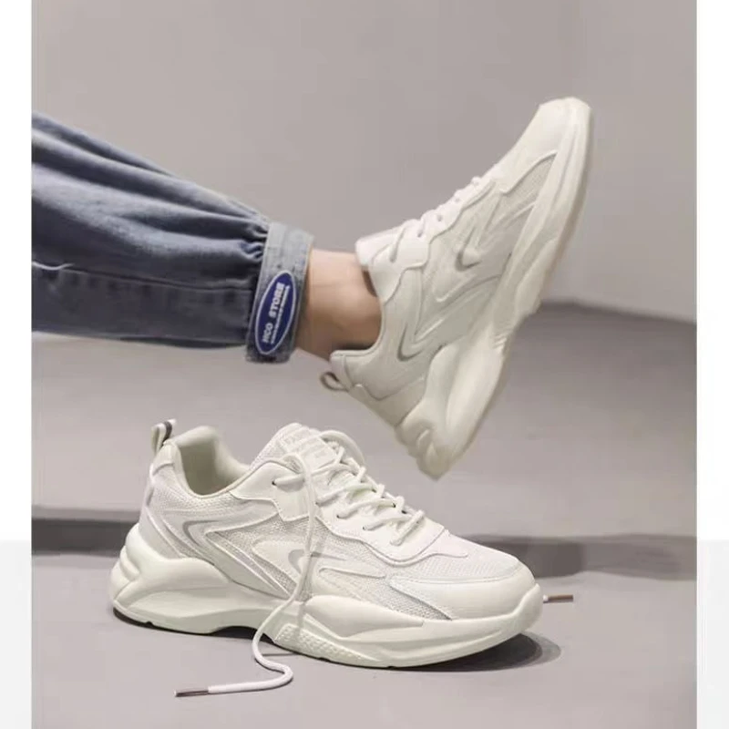 

Летняя мужская обувь 2025 г., дышащая спортивная обувь для бега, мужская обувь на толстой подошве, модные универсальные повседневные кроссовки с сеткой