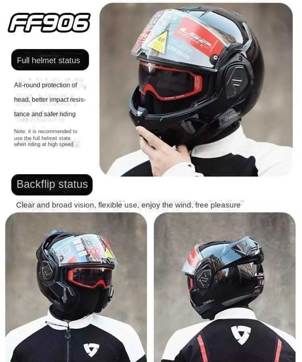 LS2 FF906 ECE Full Face Flip Up Helmets Motorcycle Modular Double Visor Helmet Built-in Lens Casco Moto Capacete Casque