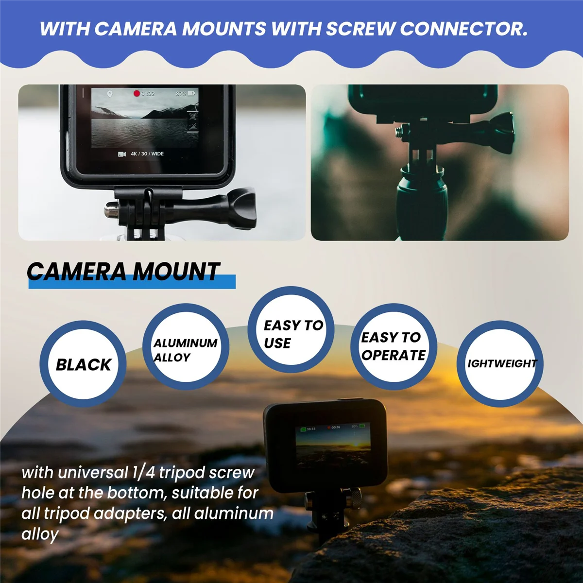 

TCE Cnc Aluminum Alloy Mini Tripod Mount Outdoor Sports Camera Base Adapter For All 1/4 Inch Screw Monopod Accessory