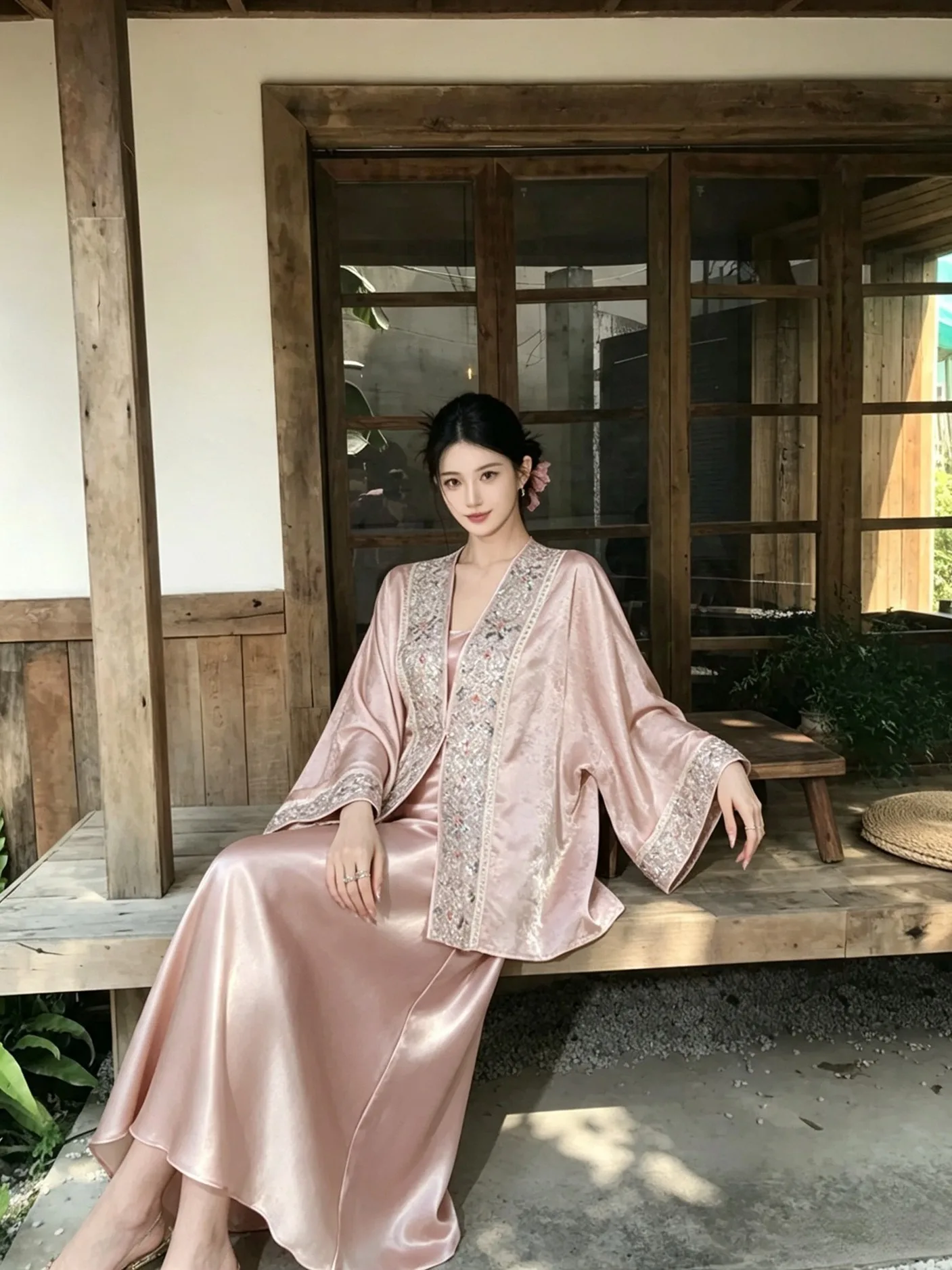 New Chinese Style Heavyweight National Trend Improved Embroidery V-Neck Open Cardigan Loose Beaded Elegant Top Women
