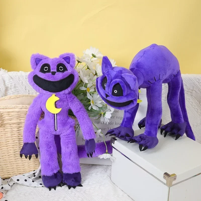 Halloween Cute Stuffed Anime Big Mouth Cat Purple Smiling Critters Catnap Plushie Toys Sofa Decorate Soft Pillows Kids Gifts