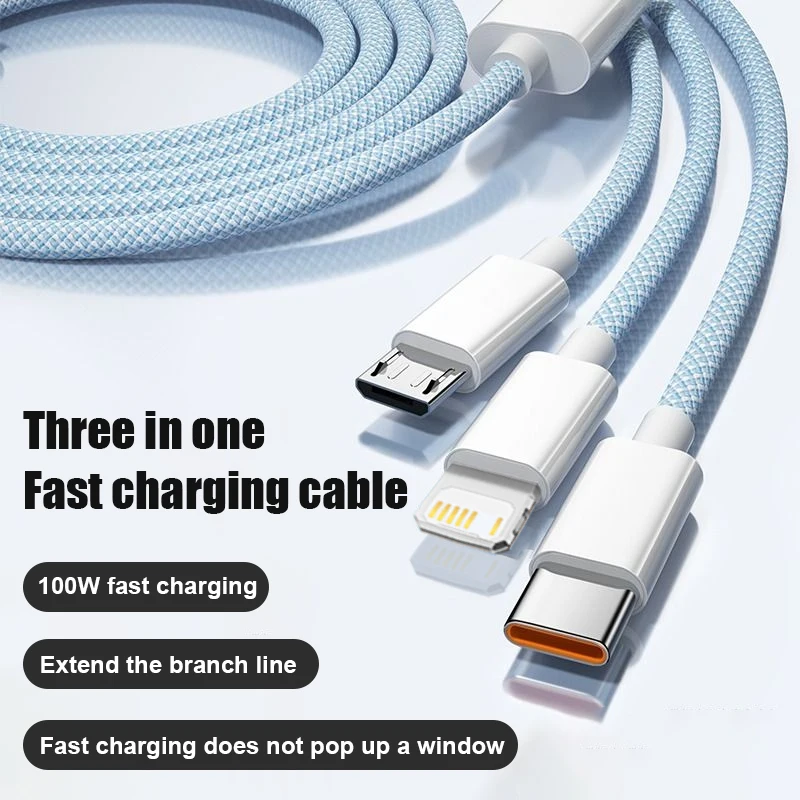 كابل شحن سريع 3In1 100 وات 6A لهاتف آيفون وشاومي ريدمي بوكو ون بلس ممن لهم Realme مايكرو USB من النوع C شاحن هاتف كابل بيانات USB