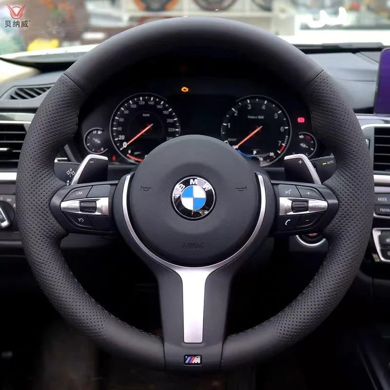 For BMW M Sport F30 F31 F34 F10 F11 F07 X1 X2 X3 F25 F32 F33 F36 F48 Hand-stitched Genuine Leather car steering wheel cover