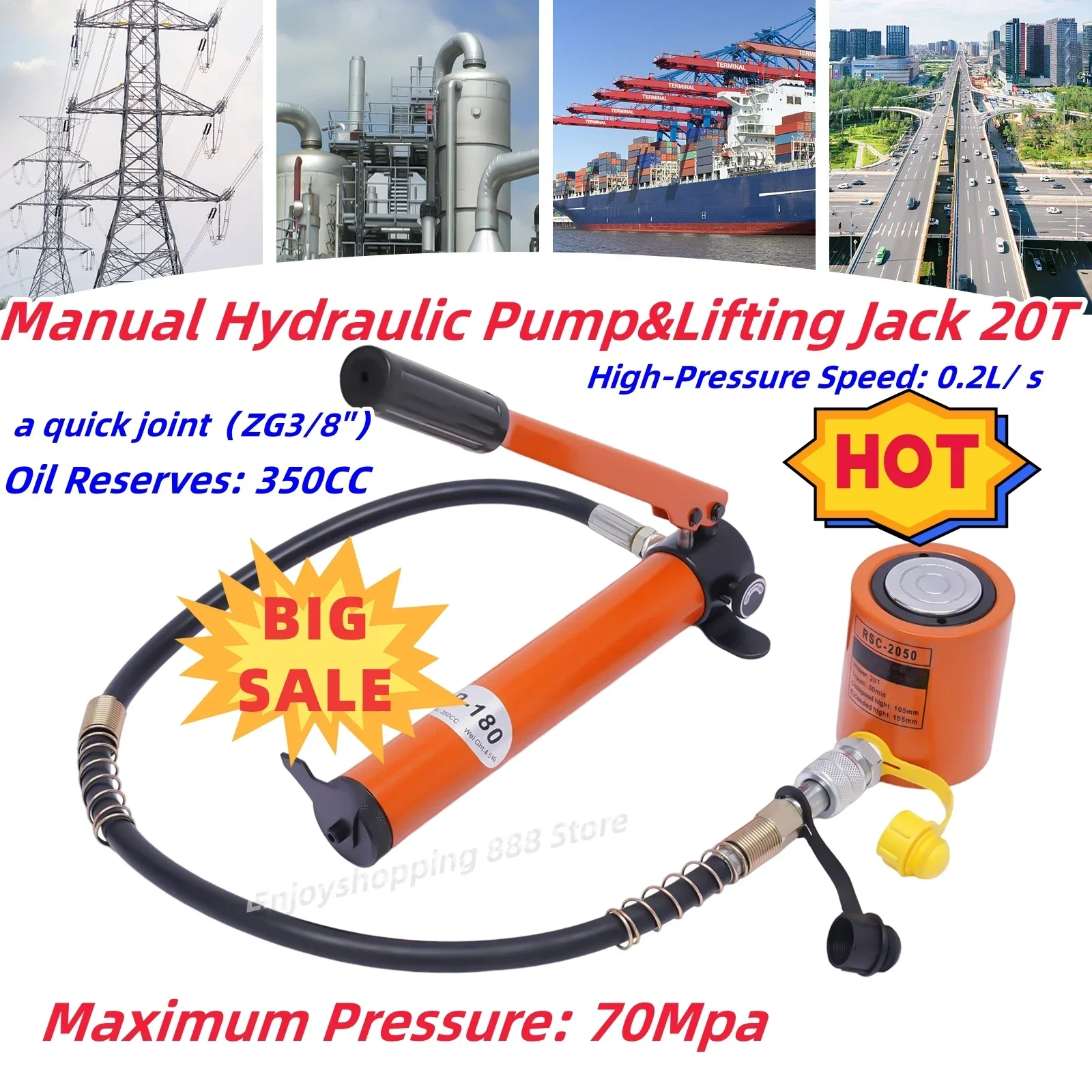 Portable Hydraulic Ram Jack Manual 20T  0.512