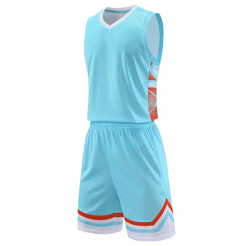 Conjunto de treino de basquete respirável para homens, camisas esportivas, tops e shorts, jersey ao ar livre, roupas esportivas para homens, fitness, plus size, 2pcs