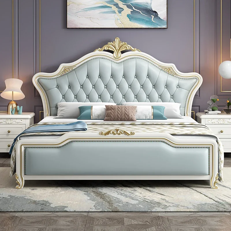 Europian Bedroom Bed Vintage Unique Double Luxury Modern Bed Headboard Frame Storage Mattress Cama Matrimonial Home Furniture