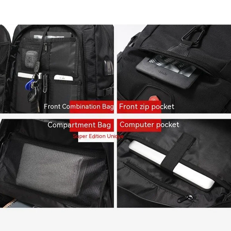 50L Großer Reiserucksack für Herren mit Separatem Schuhfach, Business-Tasche, Outdoor-Sport, Wasserdichter Schwarzer Aufbewahrungsrucksack – Detail 6