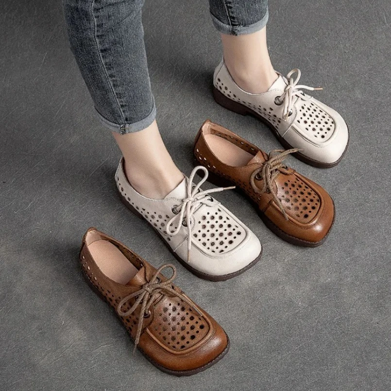 2025 أحذية كعب متوسط للنساء 3 سنتيمتر كعب مضخات جلد البقر أزياء من الدانتل حتى الجوف خارج كعب سميك أحذية منصة السيدات الفاخرة #5