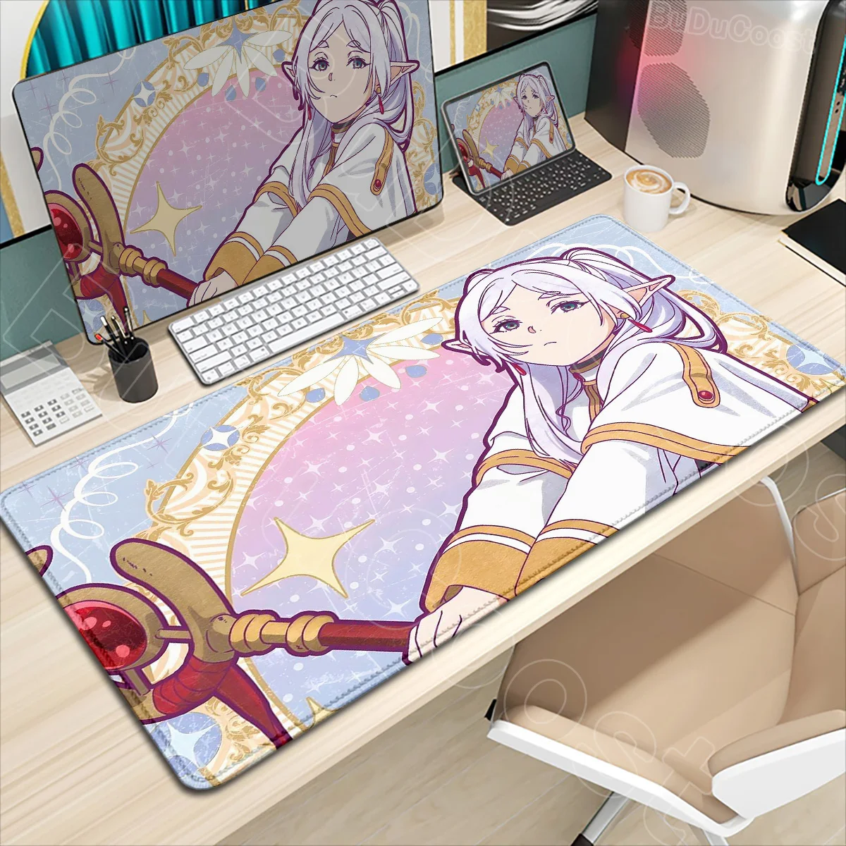 

Cute New Wallpaper Beautiful Anime Girl Frieren Mousepad Gaming Office Desk Pads Large Computer Non-slip Non-slip HD Mouse Pad