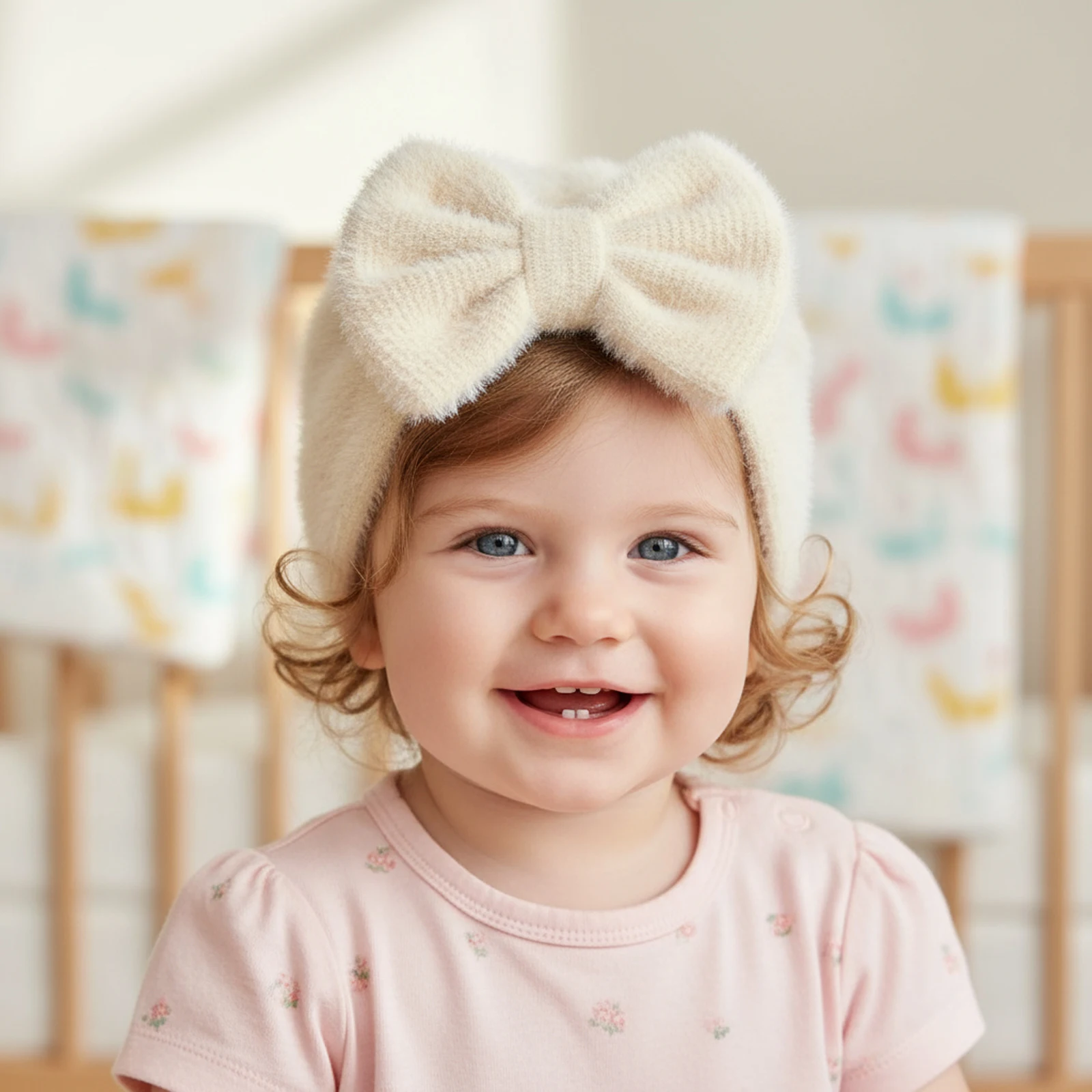 Suefunskry الرضع طفل بنين بنات قبعة عمامة شتاء دافئ فو الفراء قبعة بونيه قبعة المستشفى الوليد مع Bowknot