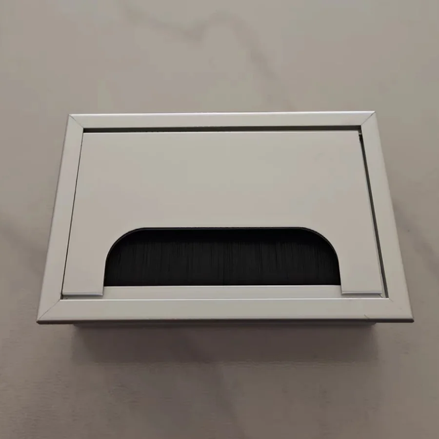 1PCS Aluminum Alloy Square Rectangle Cable Grommet with Black Brush PC Office Desk Wire Hole Cover Cable Management Outlet Port