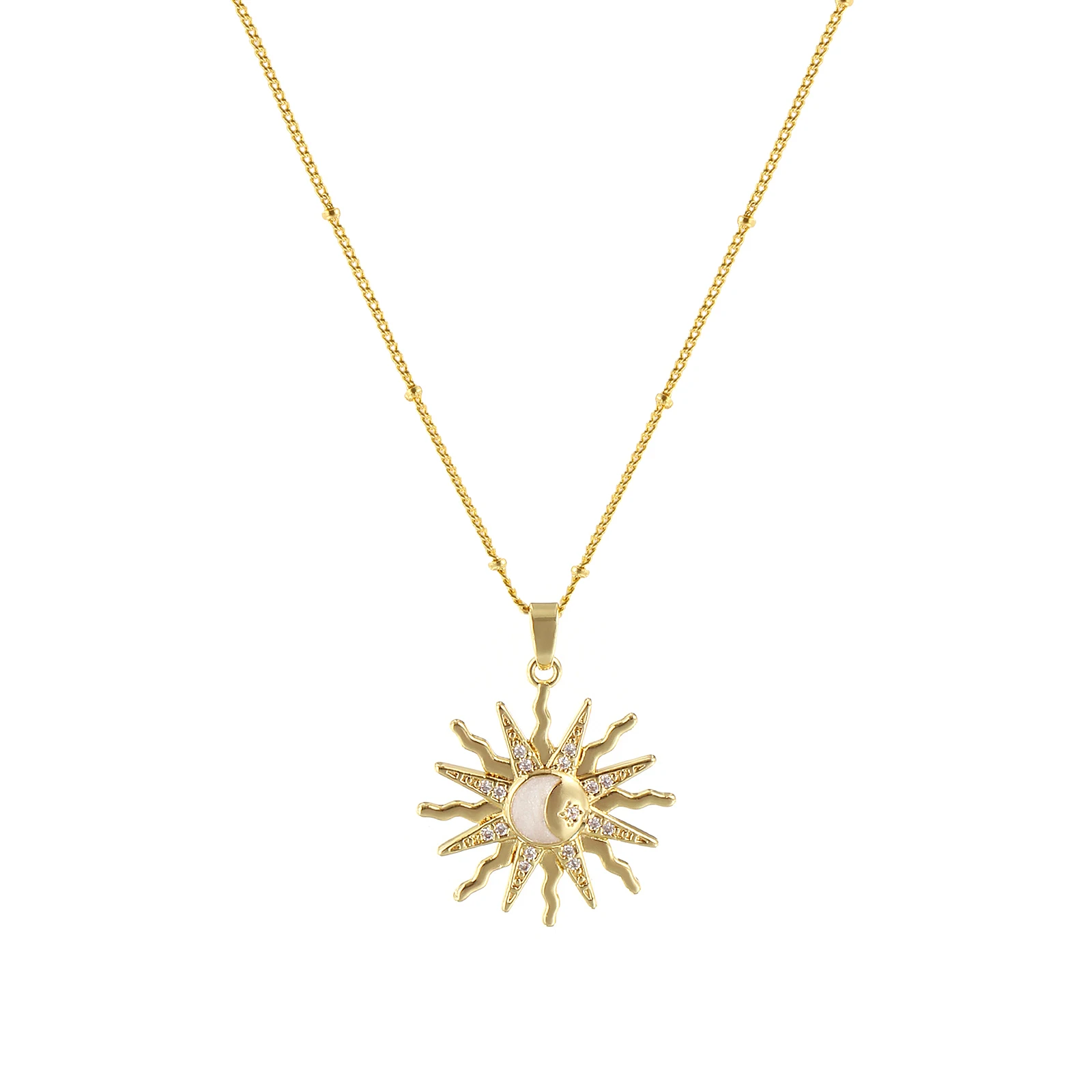 

1pc 18k Gold Plated Sun Pendant Necklace Transparent Zircon Single Buckle Chain Lobster Buckle Brass Necklace Jewelry 45cm+5cm