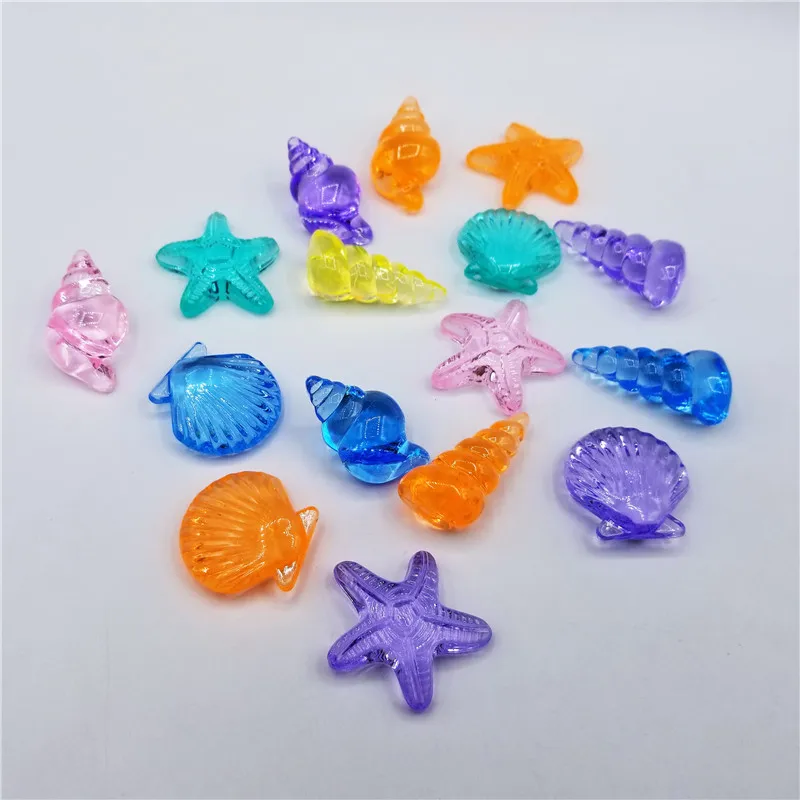 Camal 10PCS Ocean Sea Life Colorful Acrylic Shell Starfish Conch Shape Child Kids Toys Stone Summer Decorations Home Aquarium