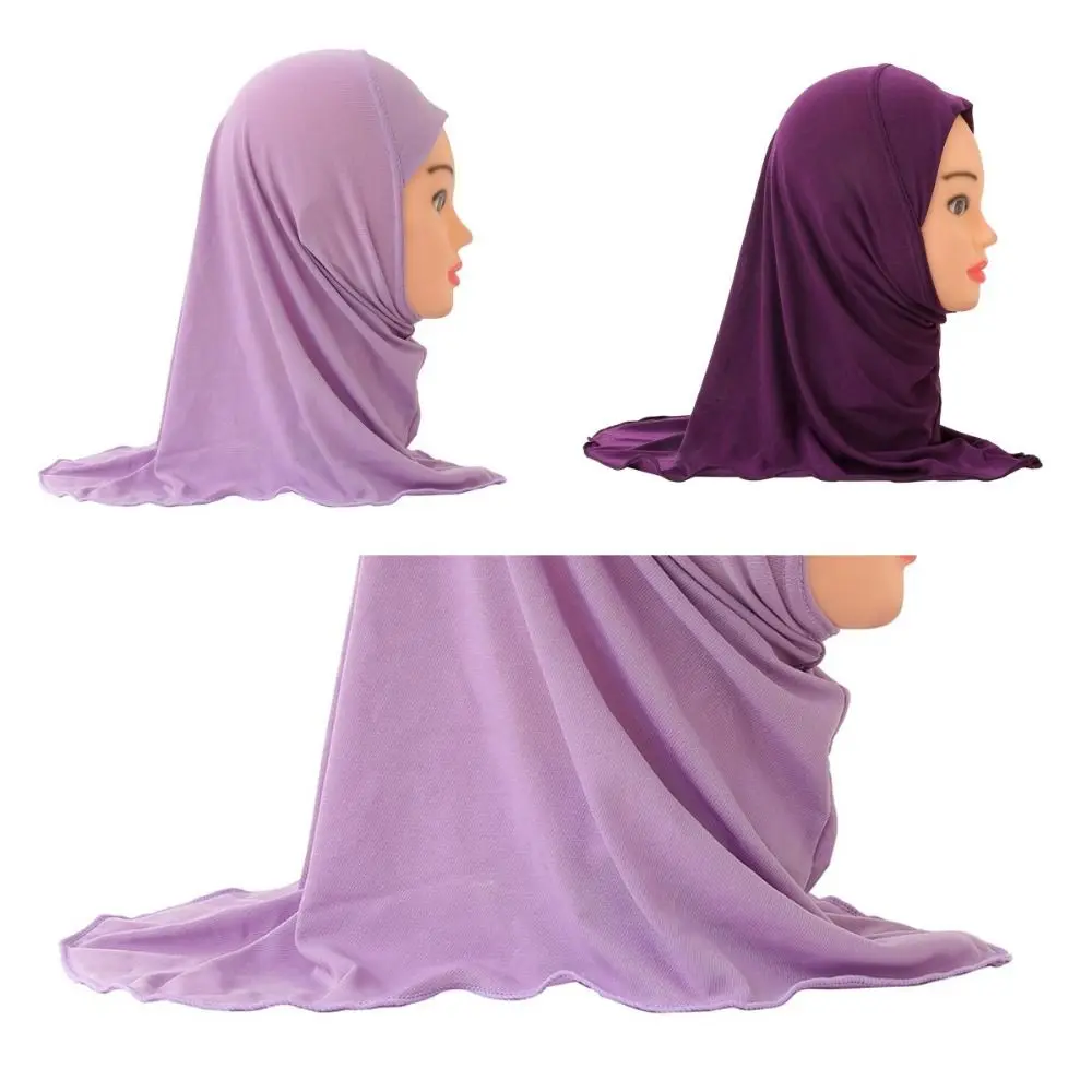 Wearing Girls Stretch Material Islamic Scarf Shawls Children  Turban Kids Muslim Hijab 2 to 7 years old