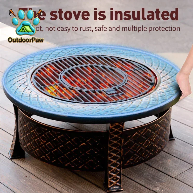 Hight Quality Factory 81cm Antique Fire Pit Bowl Outdoor Camping Garden Wood Burning Fireplace Firepit with Bbq Grill