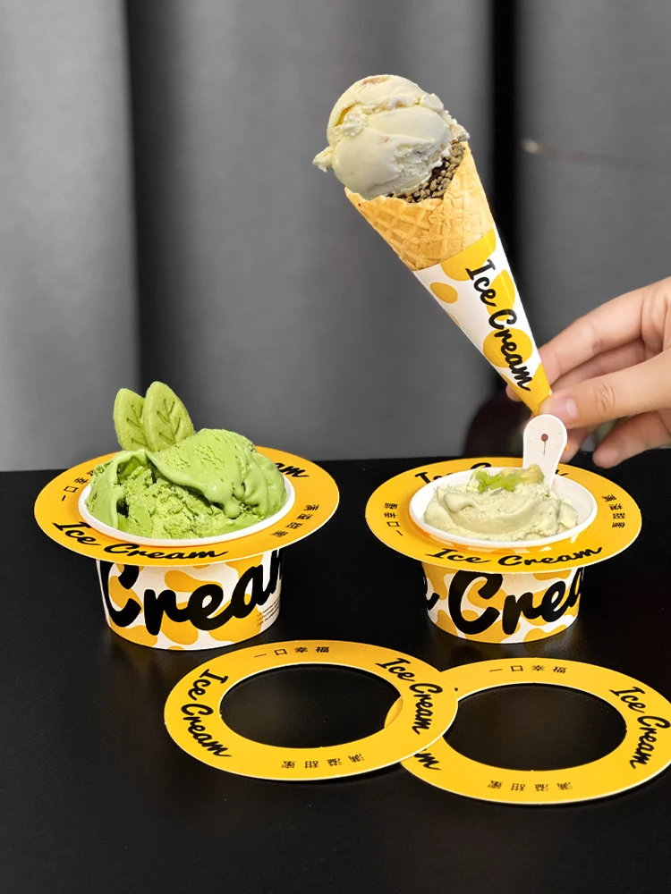 50pcs 5oz 200ml 아이스크림 요구르트 포장 종이 컵 라운드 작은 디저트 케이크 상자 파티 장식 일회용 컵
