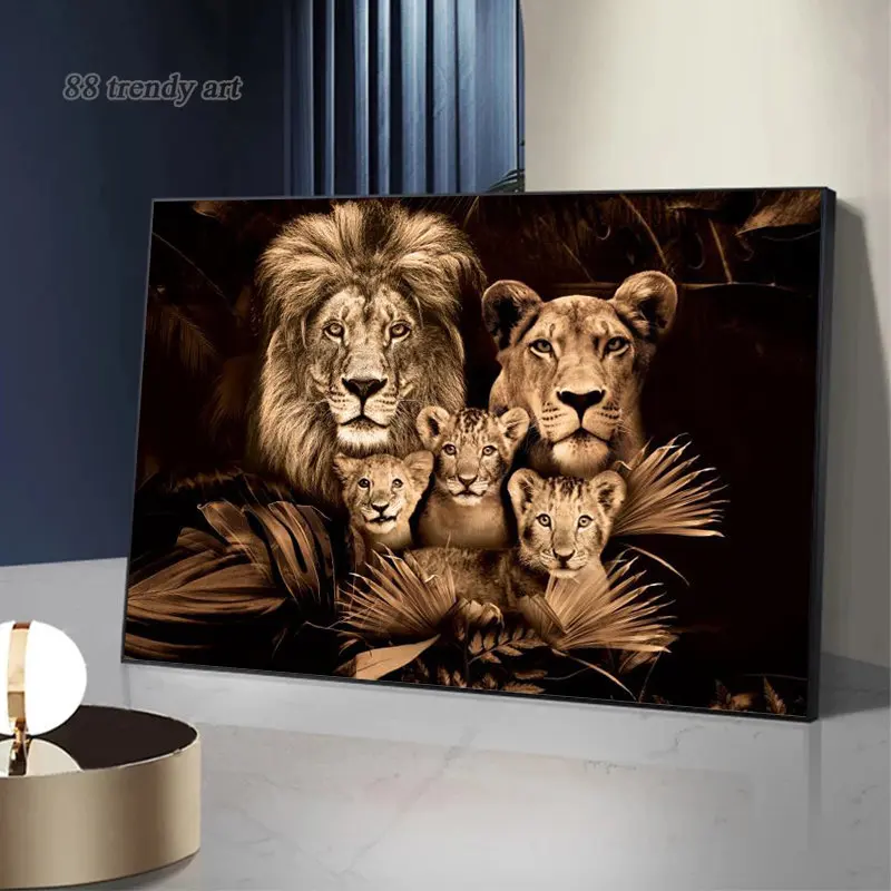 Modern Lion Wall Art Pictures Lion Family Art Canvas Painting Wild Animals Posters and Prints for Living Room Home Decortion