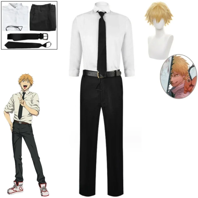 Traje de motosierra de Anime para hombre, camisa de Cosplay, corbata, cazador de demonios, fiesta de Halloween, ropa de espectáculo de Anime, Denji Kostum