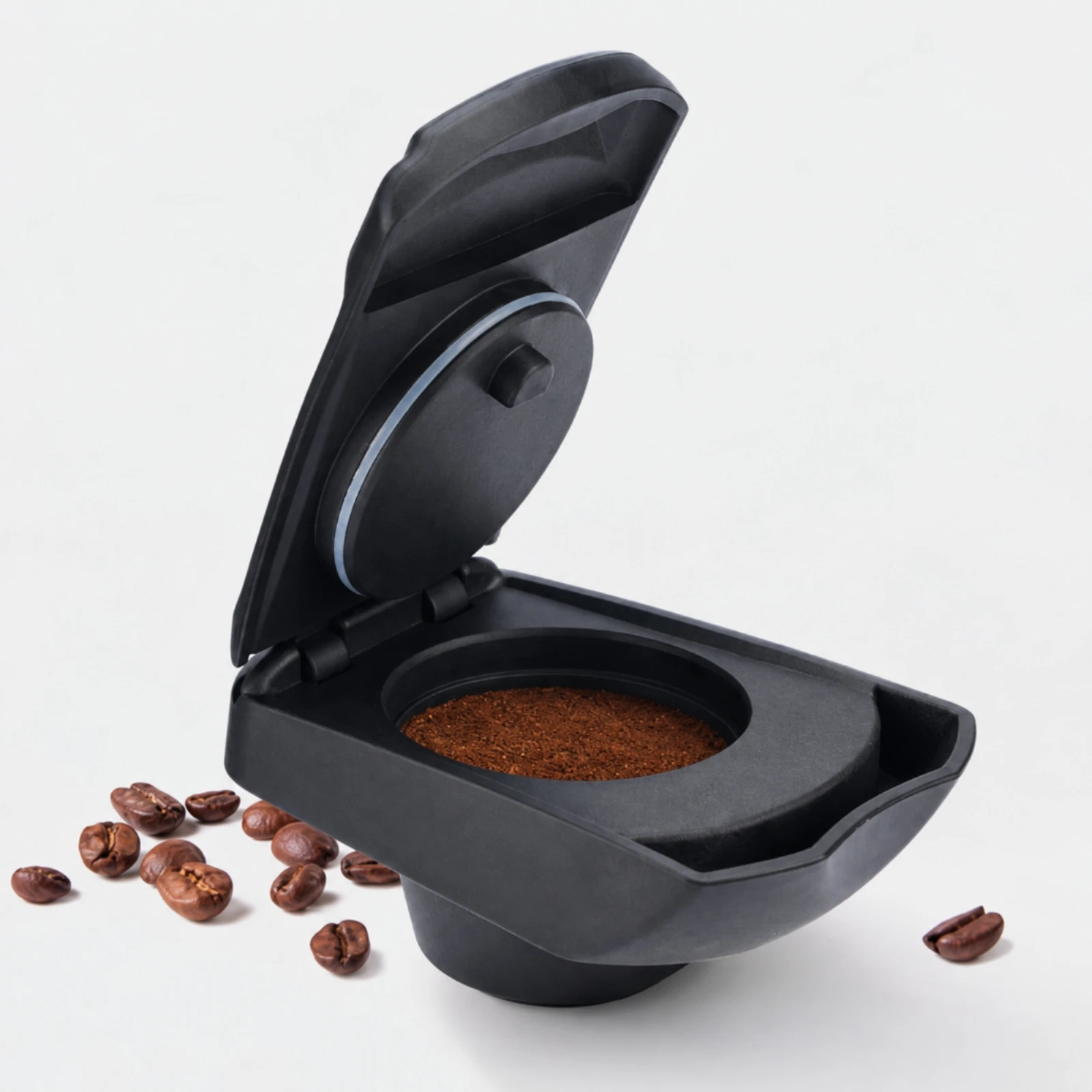 Capsule Adapter Food-Grade Reusable Ground Coffee Powder Holder Refillable Coffee Adapter with Hinged Lid Compact for Home
