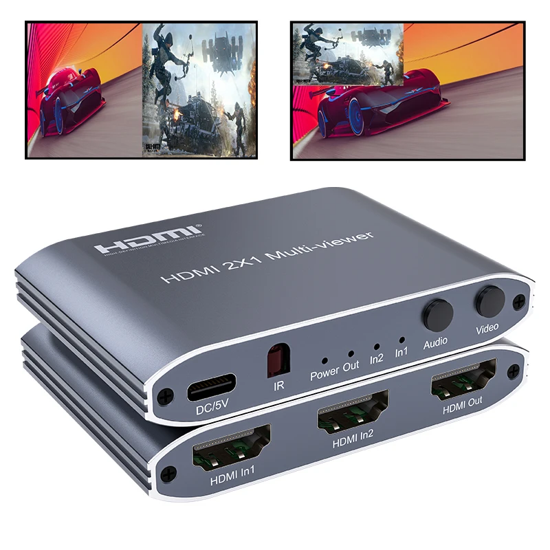 2-Port HDMI Multi-Viewer 2x1 mit PIP-Modus 1080P 60Hz HDMI Video Nahtloser Umschalter 2 in 1 Out mit Fernbedienung für Kamera Laptop PC TV