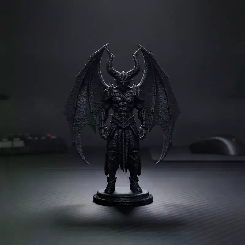 1Pcs Demon Warrior Resin Statue Horned Winged Devil Figurine Black 3D Printed Model Ornament For Desktop Table Home Decoration