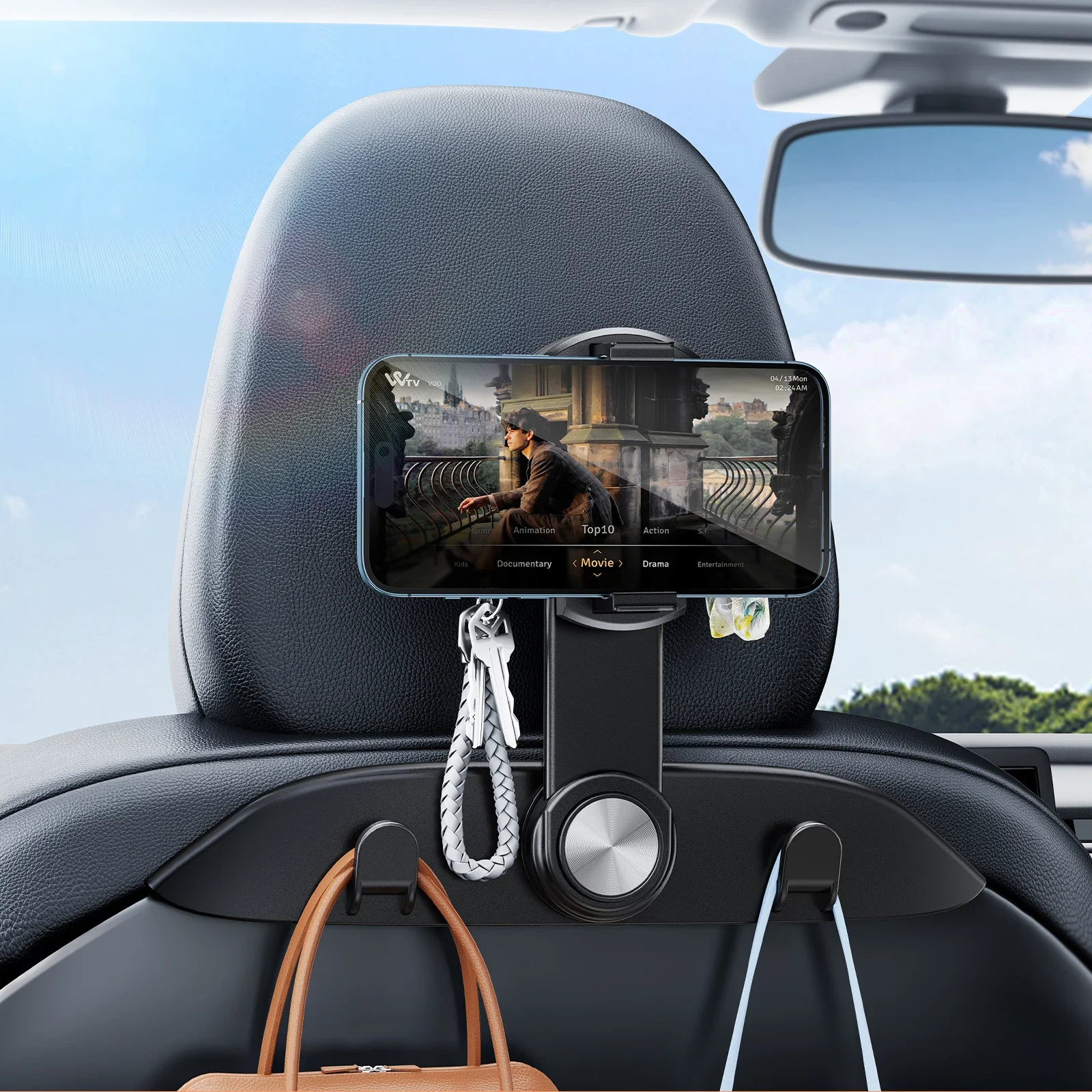 Hipacool 2 w 1 Hak i uchwyt na telefon Samochodowy uchwyt na tylne siedzenie do Tesla Model 3/Y/3 Highland Samochodowy uchwyt na telefon z haczykiem Akcesoria samochodowe