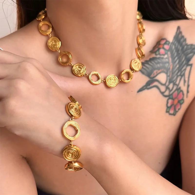 Circle Thread statement Necklace Stainless Steel necklaces for women Vintage chunky stainless steel jewelry Tarnish Free