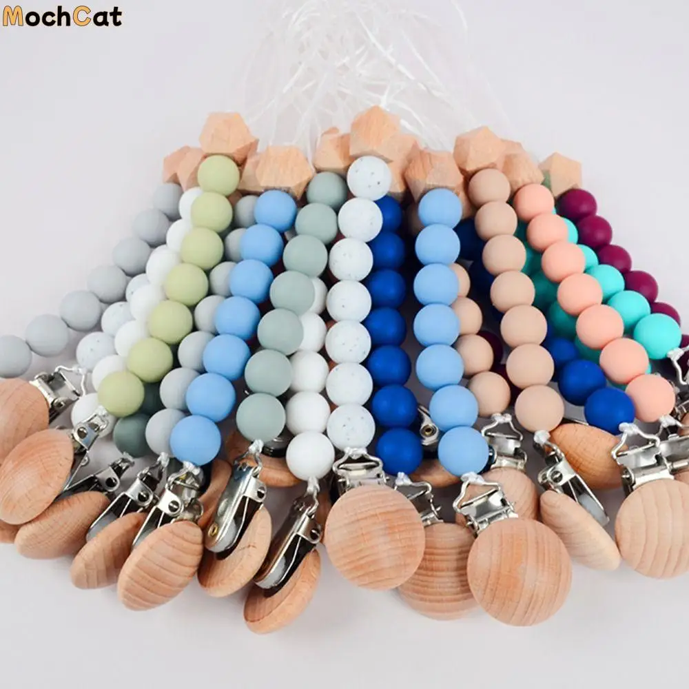 

Dummy Clips Pacifier Holder Clips Wood Soother Holder Baby Pacifier Chain Octagonal Wood Beads Nipple Holder Clips