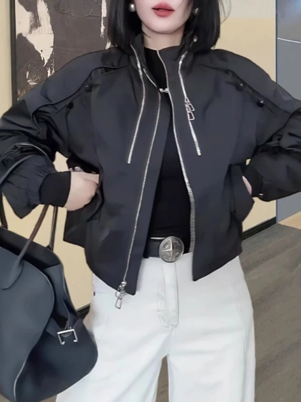 

Faionable Versatile plus Size Women's Baseball Jaet Spring 2026 European Sle Outerwear Comfortable Loose Fit ort Coat