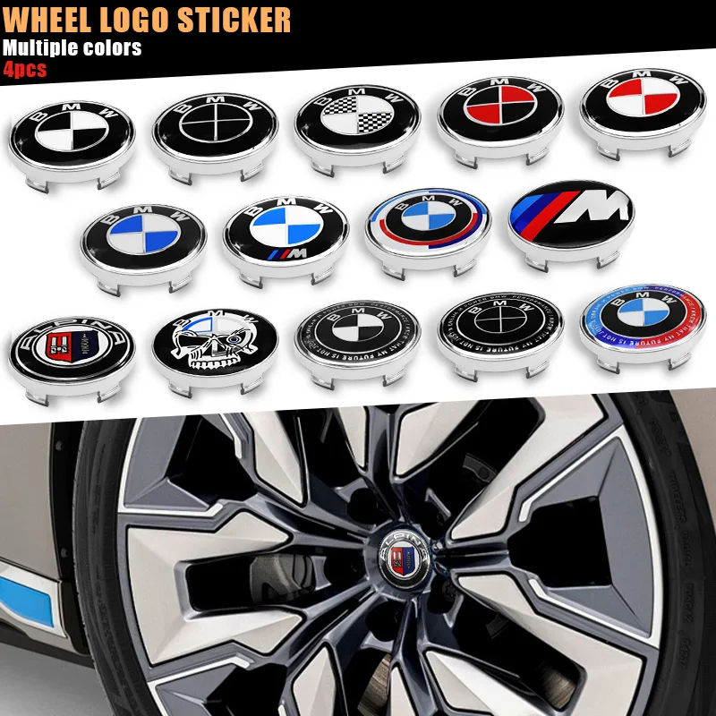 4PCS 56/60/65MM Car Wheel Center Hub Caps Sticker Emblem Badge For BMW M M3 X5 X1 X3 E46 E90 E39 E60 E36 E30 E87 F10 F20 F30 G20