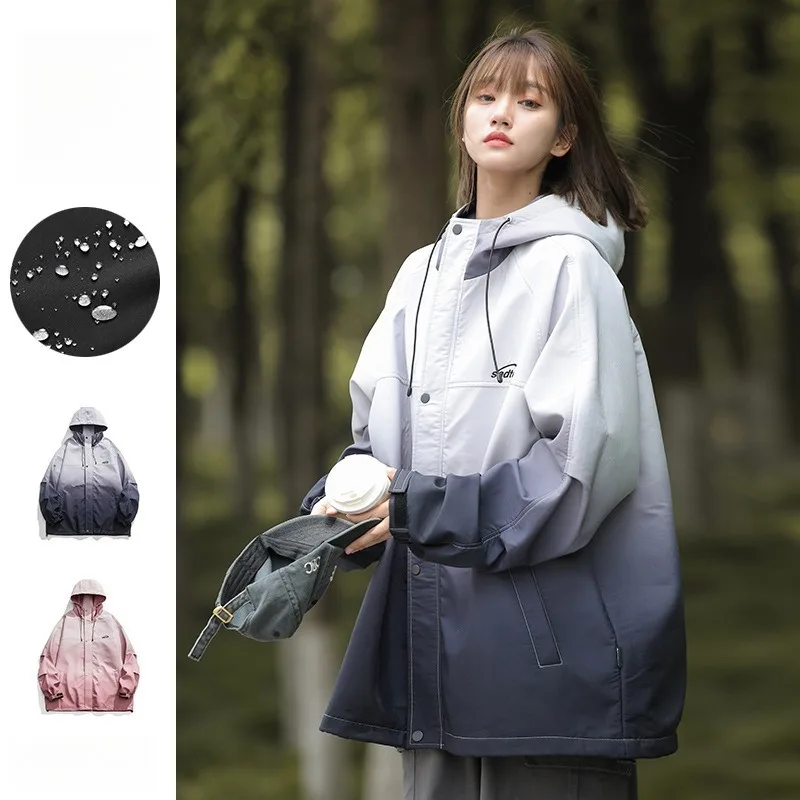 2026 Women's Spring-Autumn Gradient Hooded Jacket, No Inner Lining, New Fashionable Loose Purple Coat Jacket Women