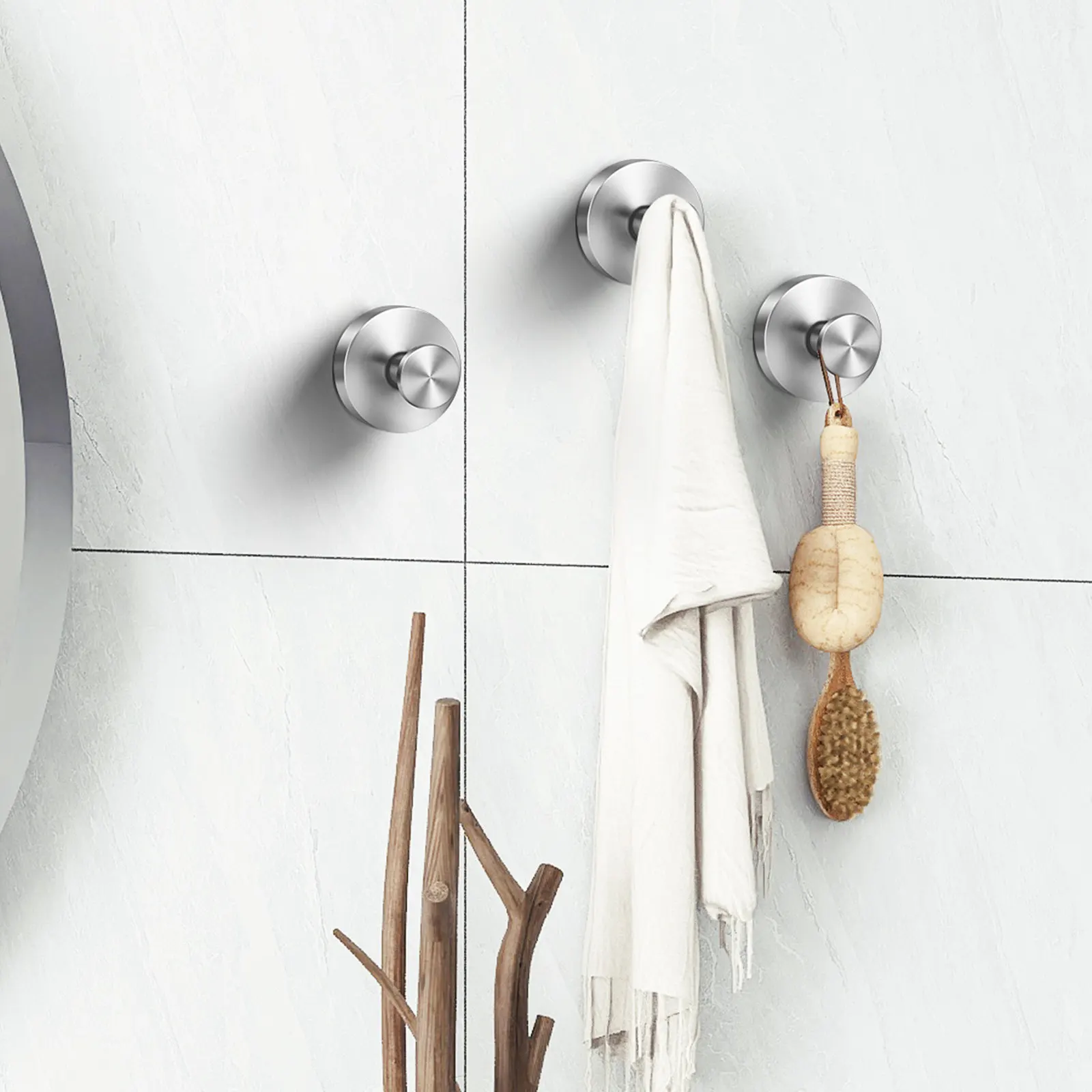 4Pcs Stainless Steel Suction Cup Hooks Heavy Duty No Drill Bathroom Towel Robe Shower Hooks Organizer for Glass and Tile