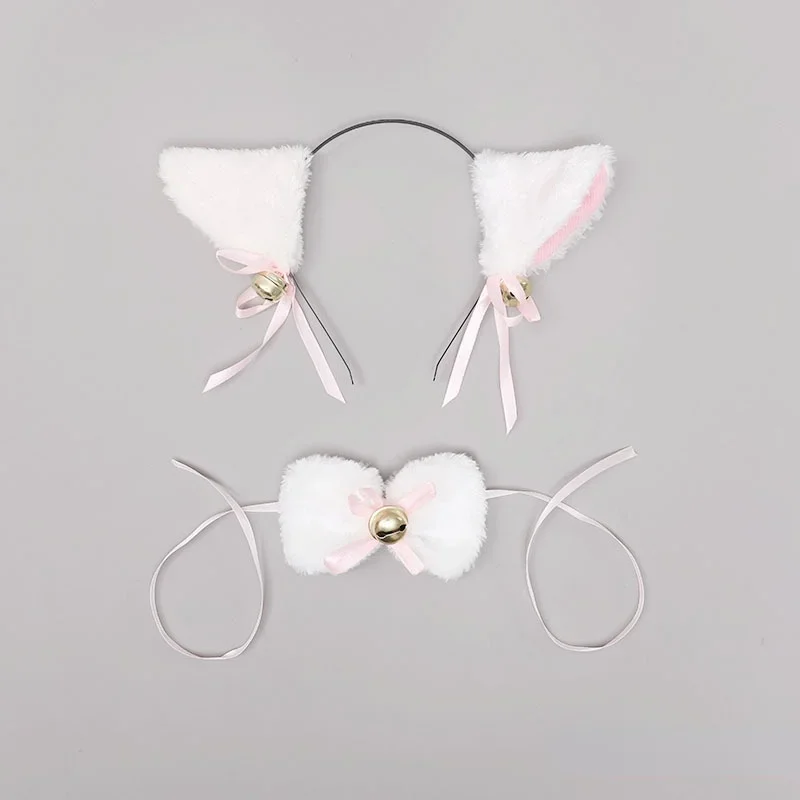 Kat Oren Hoofdband met Lint Bell Staart Kraag Lolita Pluche Harige Party voor Vrouwen Meisje Anime Cosplay Kostuum Halloween