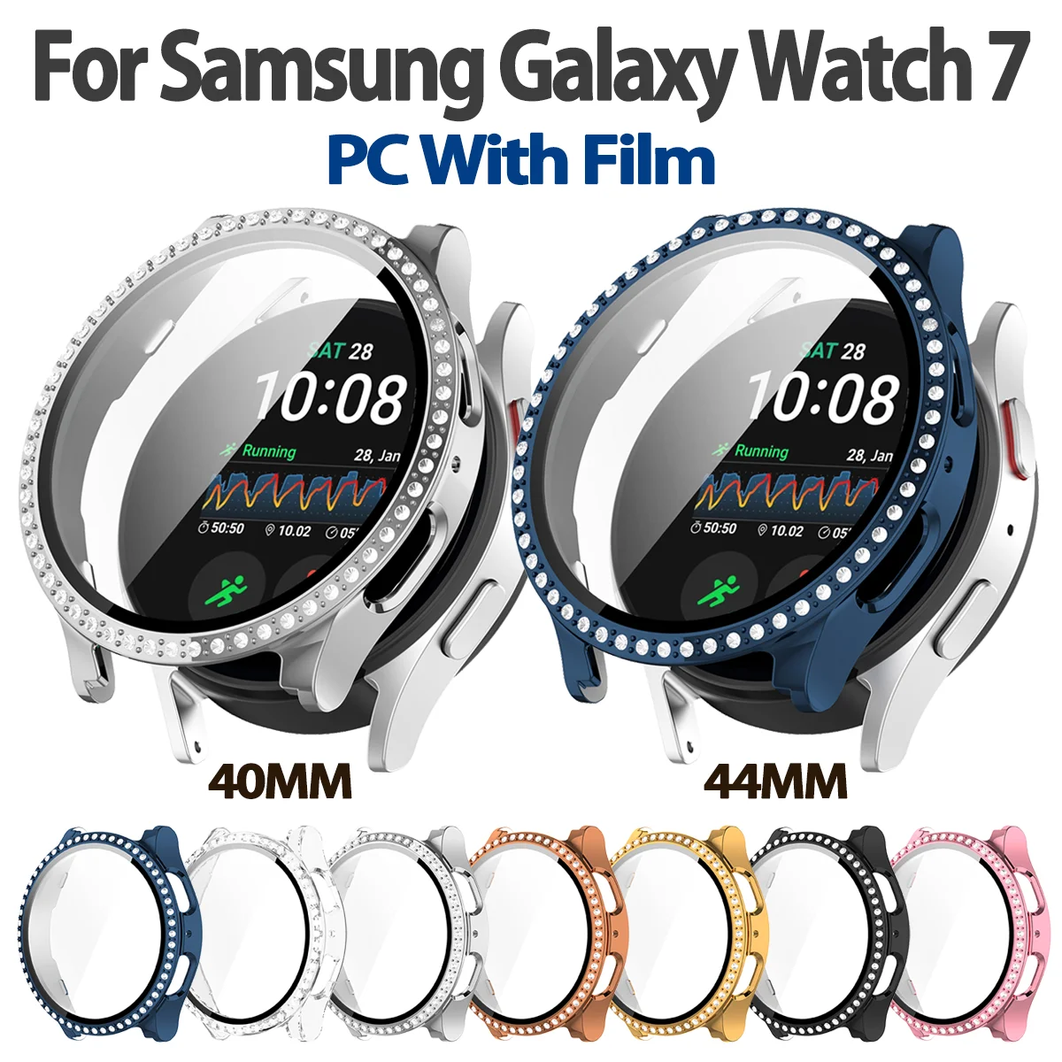 For Samsung Galaxy Watch 7 40mm 44mm Diamond Bezel Protective Case Tempered Glass Protection Frame Shell Luxury Hard Casing