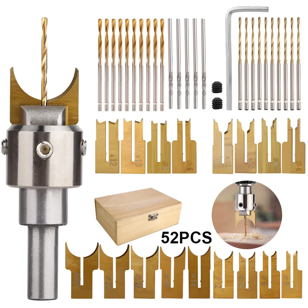 52pcs DIY Wood Working Bead Router Drill Bits Wood Buddha Bead Milling Cutter Kit Bead Maker Carpenter Tools With Wooden Case