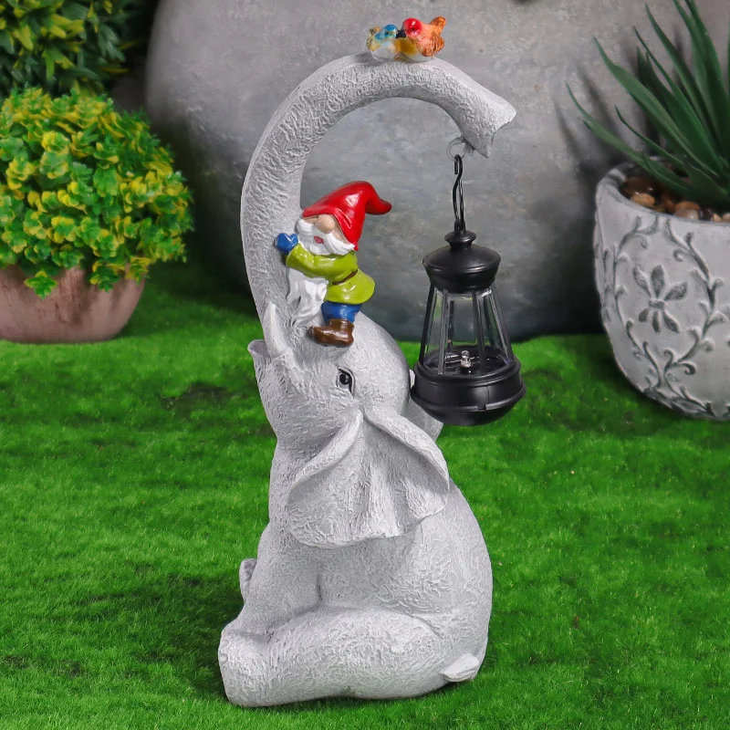 

Солнечный фонарь-фигурка слона из смолы, садовое украшение, креативный уличный светильник