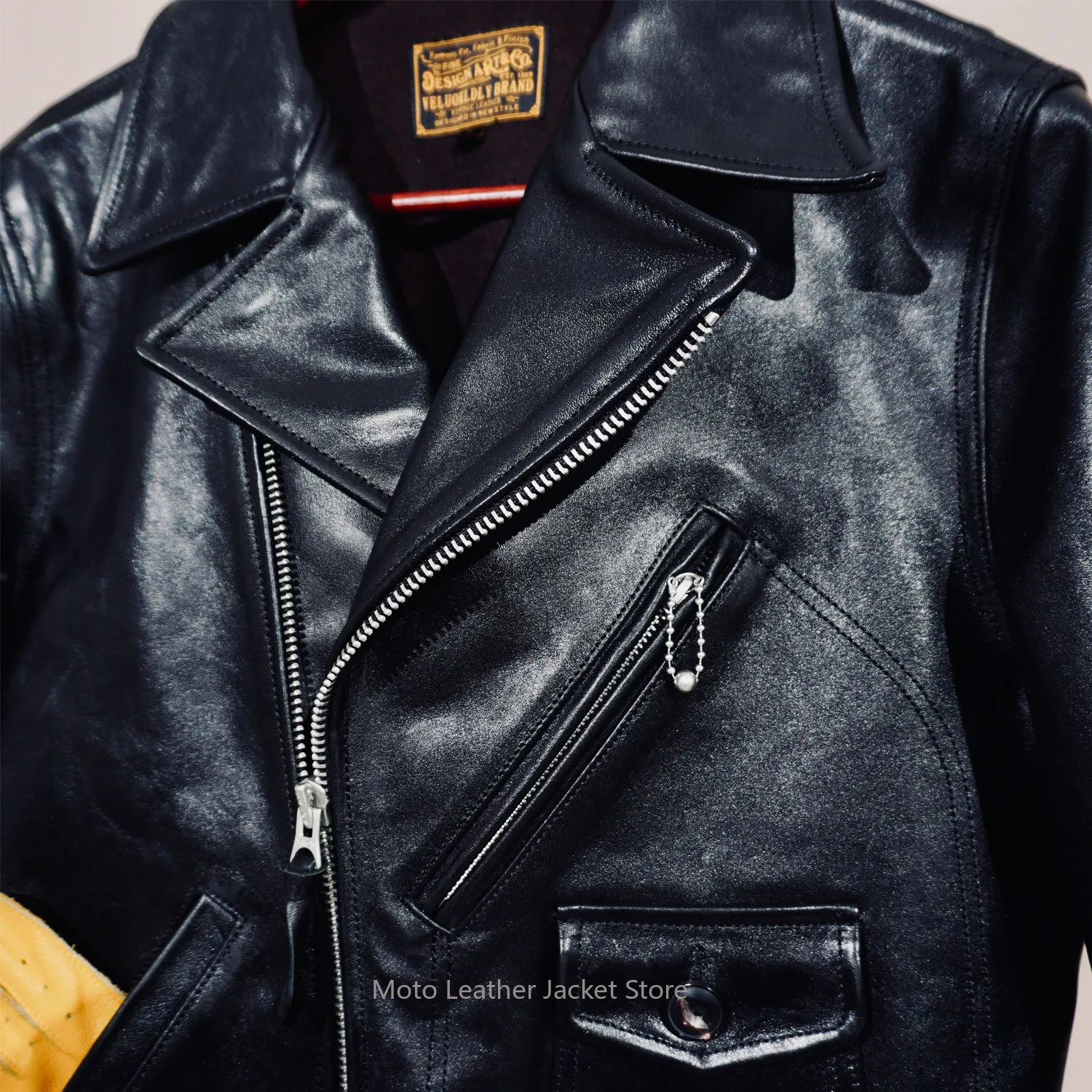 Classic TWC 731 American Retro Diagonal Zip Horsehide Leather Jacket Men Amekaji Short Biker Motorcycle Genuine Leather Coat J24 - view 4