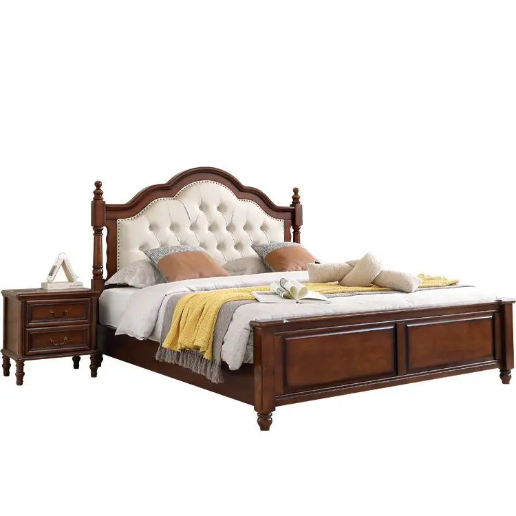 

American light luxury solid wood bed, double European soft bag bed, high box storage