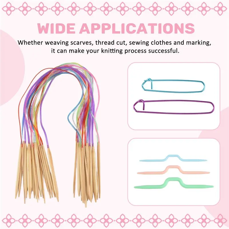 ABWZ-Knitting Needles Set-18 Pairs 18 Sizes Bamboo Circular Knitting Needles + 36 Single Pointed Bamboo Knitting Needles + Weavi
