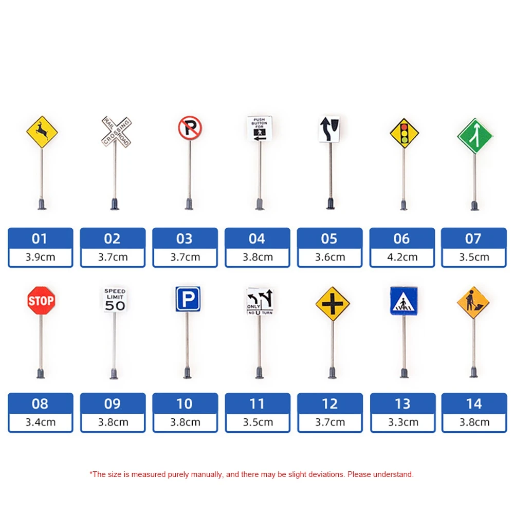 14Pcs/set Road Street Traffic Signs Signage Model Outdoor City Street Scene Display Model Building Toy for Play Cake Decorations