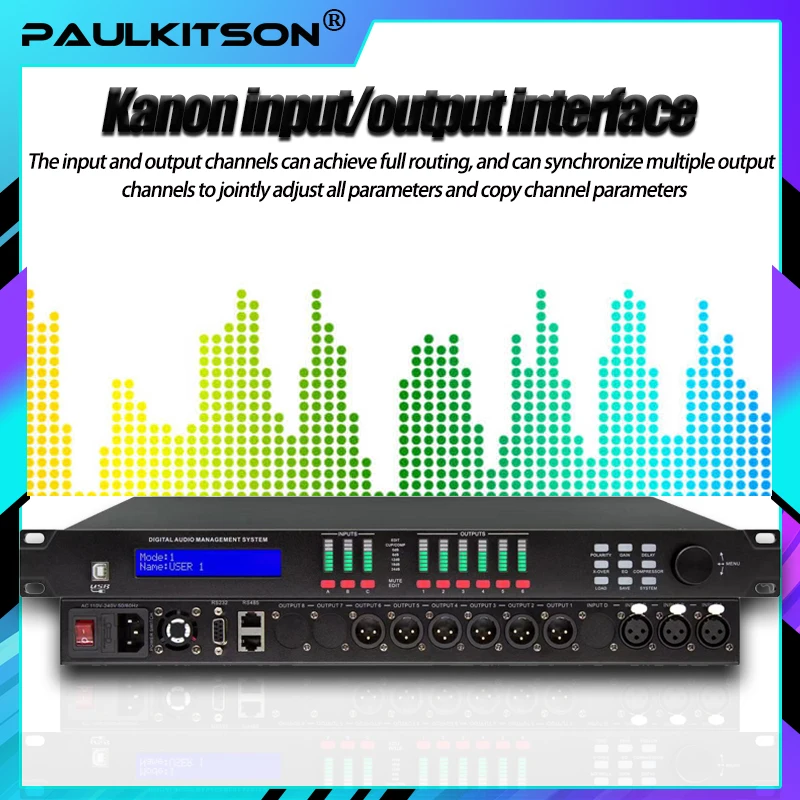 Paulkitson DANT306 3-In-6-Out Professional Digital Audio Processor Equalizer Speaker Management System Pc Software 32-Bit Dsp