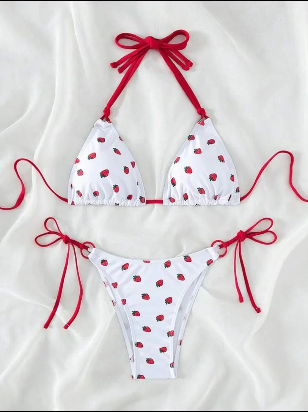 Sexy women cute strawberry print halter string micro bikini sets two pieces swimsuit Swimwear bathing suit beach outfits biquini