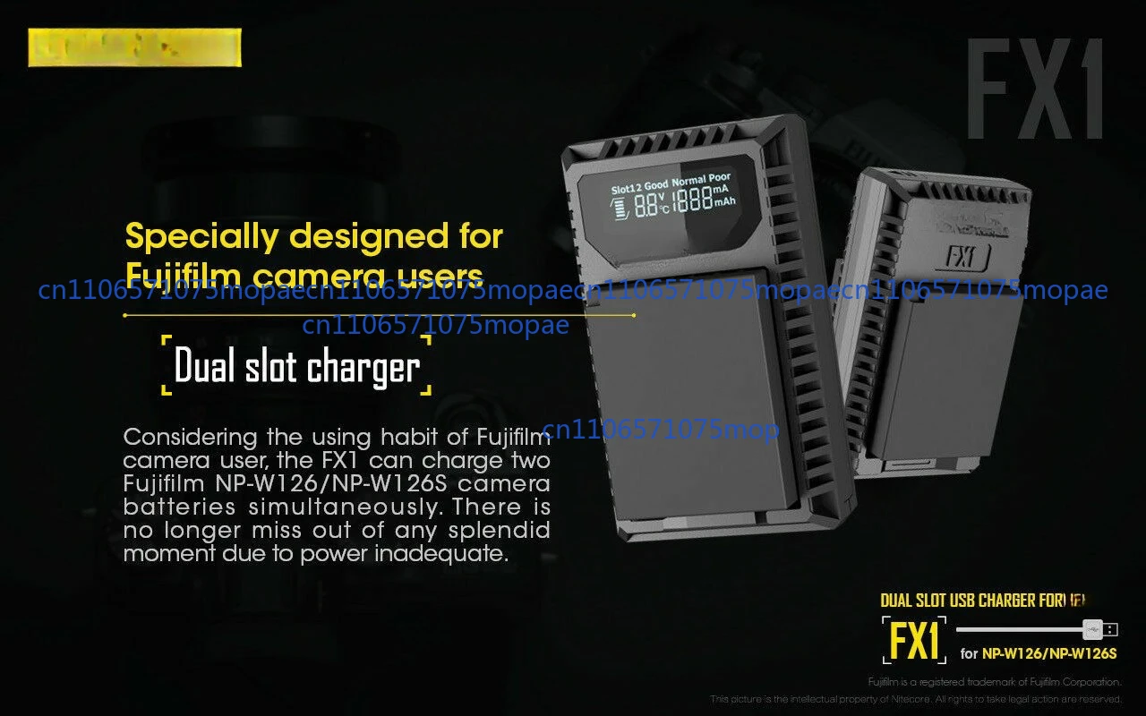 For NITECORE FX1 USB Battery Charger for Fujifilm NP-W126 and NP-W126S Batteries
