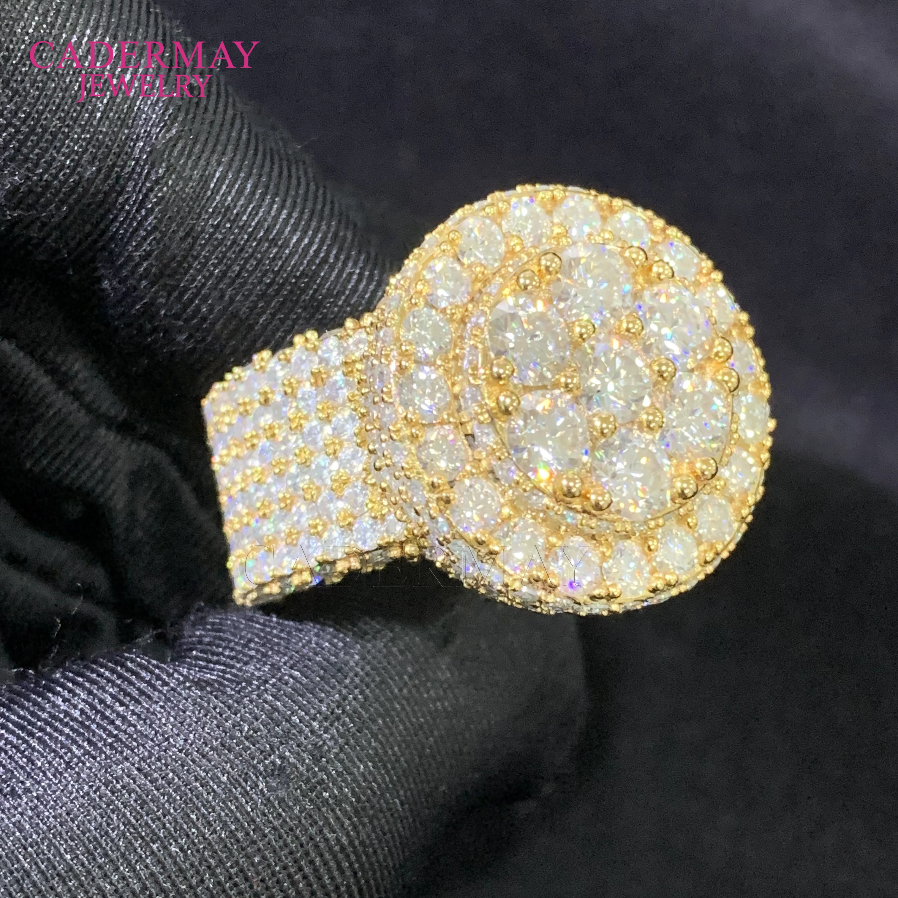 Hiphop Jewelry 925 Silver Yellow Gold Plated VVS Moissanite Ring Custom Iced Out Round Shape Moissanite Championship Ring Men