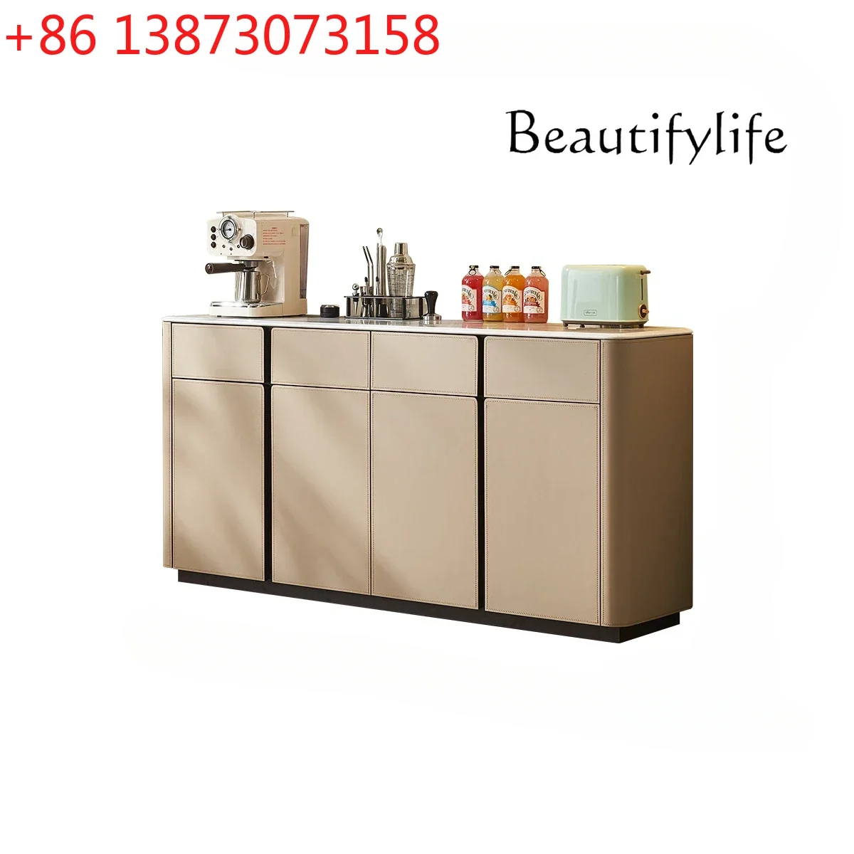 

Simple Saddle Leather Sideboard Cabinet Small Apartment High Solid Wood Storage Chest of Drawers Bedroom Tailstock TV Cabinet