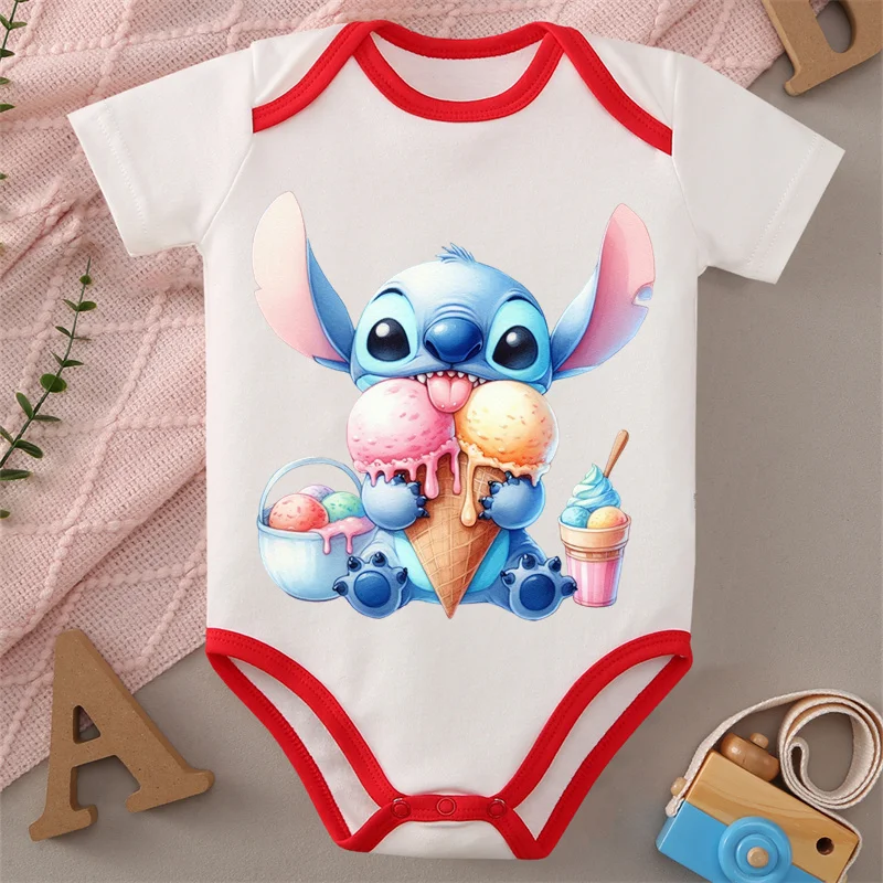 

MINISO Lilo&Stitch 100% Cotton Clothe The Best Gift for Honey Baby Onesie Ice Cream Print Bodysuit for 0 To 12 Months Newborn