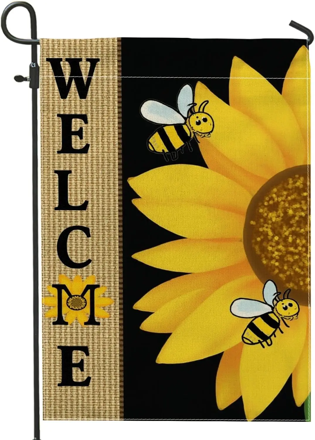 Welcome Sunflower Garden Flag, Yellow Floral Bee Outdoor Decor, Double Sided Burlap Banner for Spring Summer Party Lawn Deco yyi