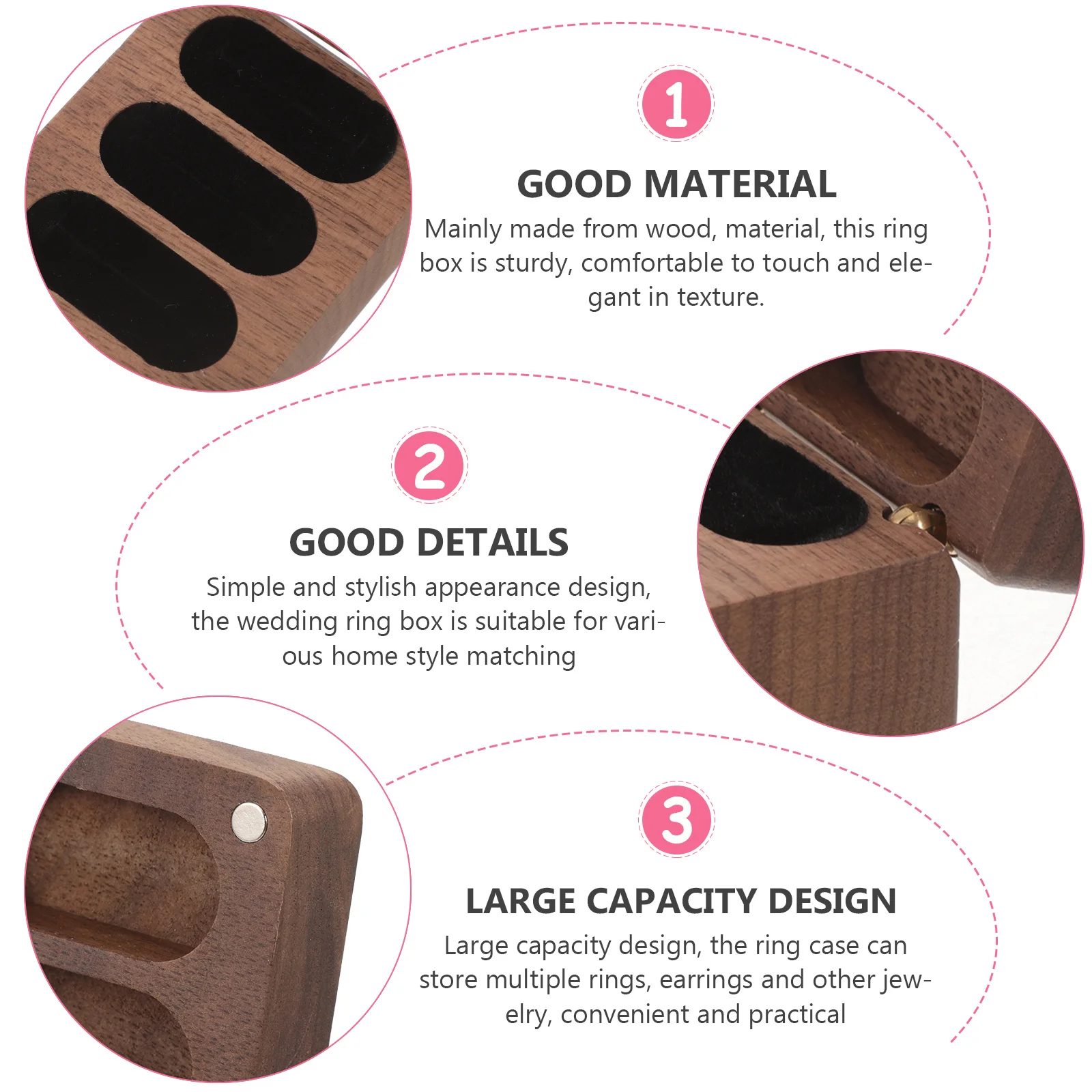 

Stylish Wooden Ring Box Jewelry Organizer Decorative Display Case for Wedding Engagement Gifts Proposal Ceremonies Storage